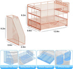 gianotter Desk Organizers and Accessories with File Holder, 4-Tier Desk Accessories & Workspace Organizers with Drawer and 2 Pen Holder, Paper Organizer for Office Supplies (Rose Gold)