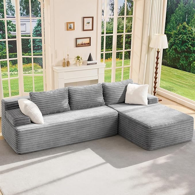 Hobestluk Modular Sectional Sofa Couches L-Shape Couch 3 Seat Modular Sofa Memory Foam Sectional Couches for Living Room, Cloud Couch with Oversized Chaise (96“ Right Facing)