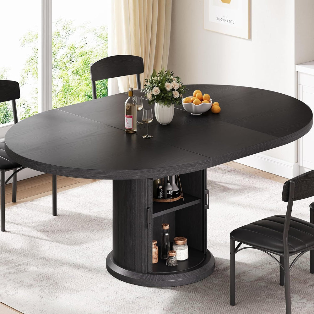 Jocoevol Extendable Round Kitchen Dining Room Table for 4-6 with 2-Tier Stora...