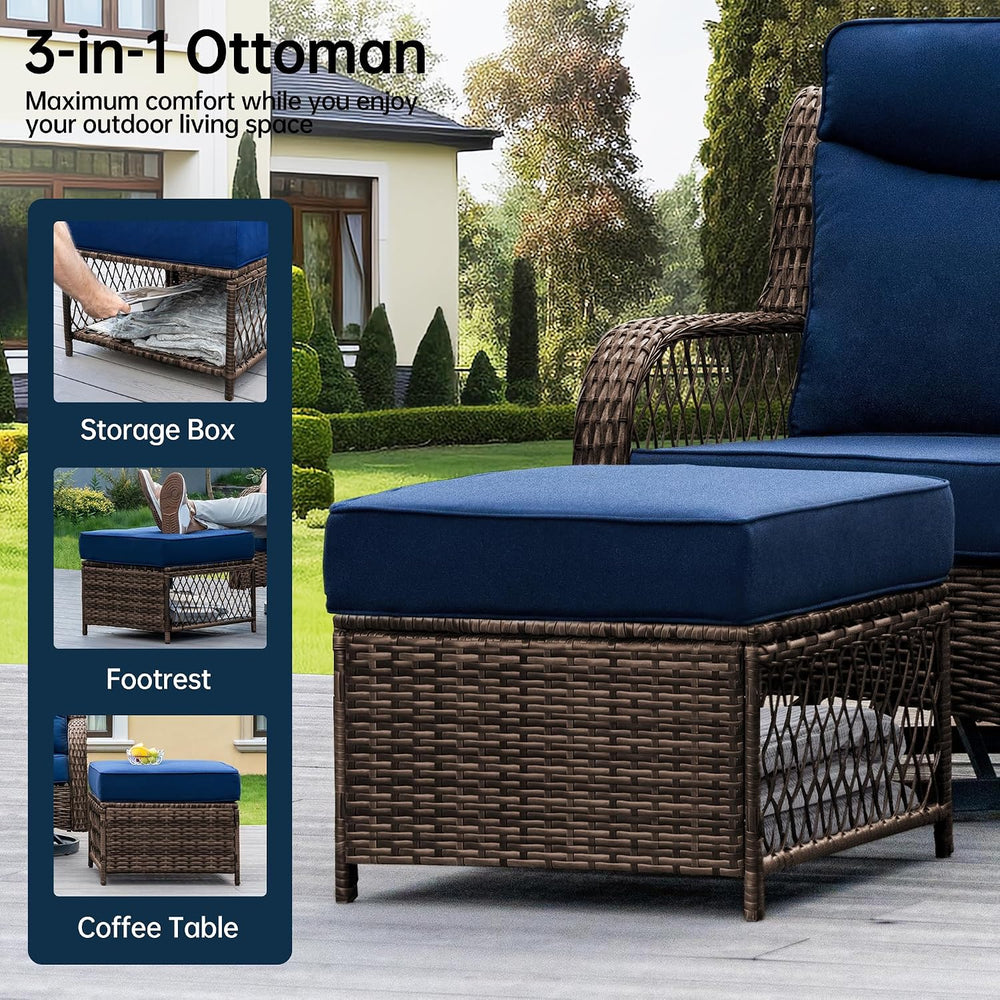 PIZZELLO Outdoor Swivel Rocker Chairs 5 Pieces Wicker Swivel Patio Chair w/Ot...