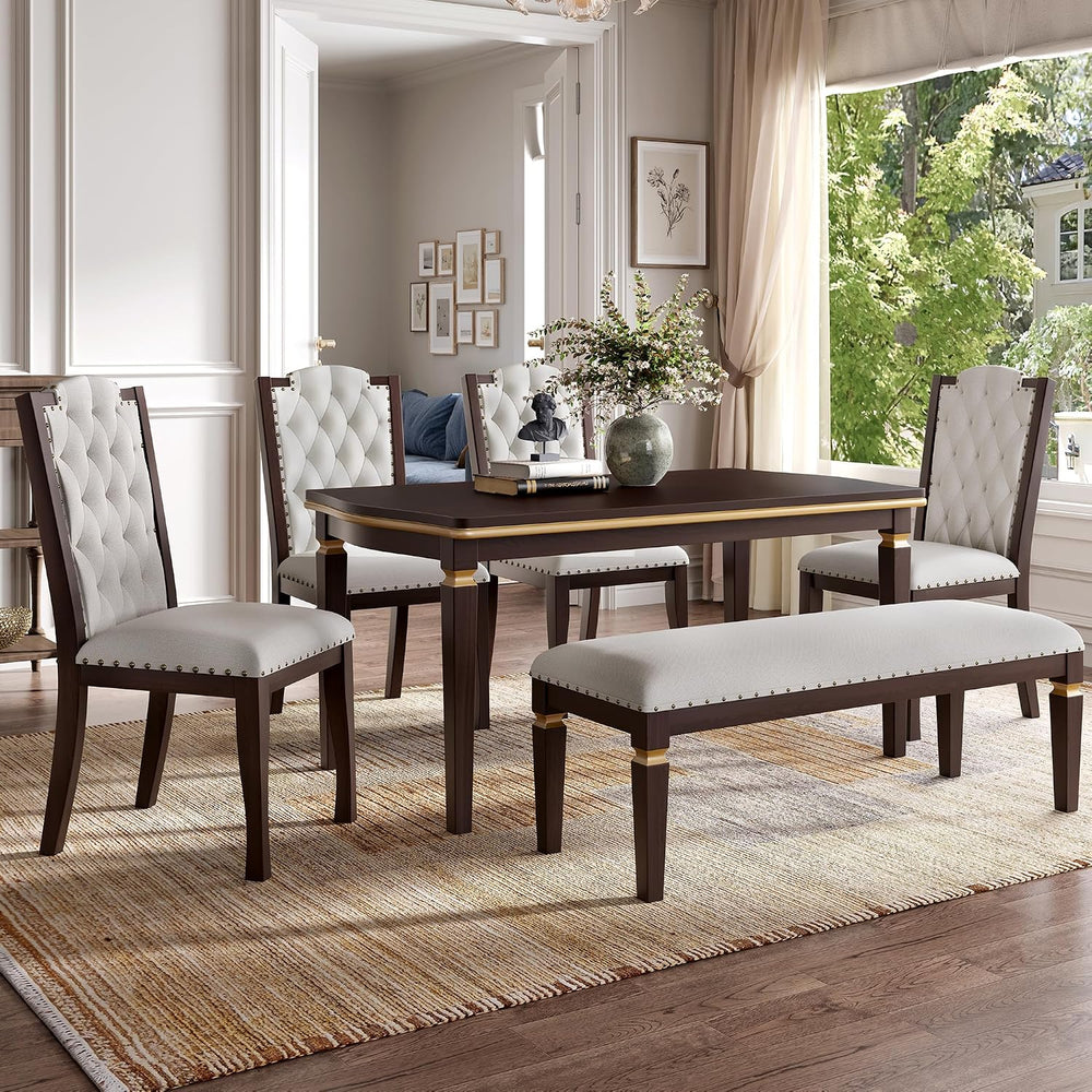 P PURLOVE 6-Piece Kitchen Dining Table Set, 60" Rectangular Table with 4...