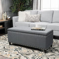 Storage Ottoman Bench,End of Bed Stool w/Safety Hinge & Nailhead Accents,Bedroom Upholstered Footrest,for Entryway,Living Room, Bed Room, Charcoal,42inch