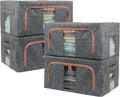 Linen Clothes Storage Bins, 4PCS Sturdy Closet Organizers and Storage Bin with Metal Frame, 2 Opening Ways Fabric Visible Lidded Storage Box for Organizing Clothing,Jeans,Sheets (4PC Gray, 22Liters)