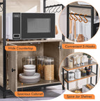 Yaheetech 4-Tier Bakers Rack with Cabinet,Coffee Bar Microwave Stand,Gray | Microwave Oven Stand Pantry Cabinet with S Hooks and Hutch,Freestanding Kitchen Shelves Spice Rack