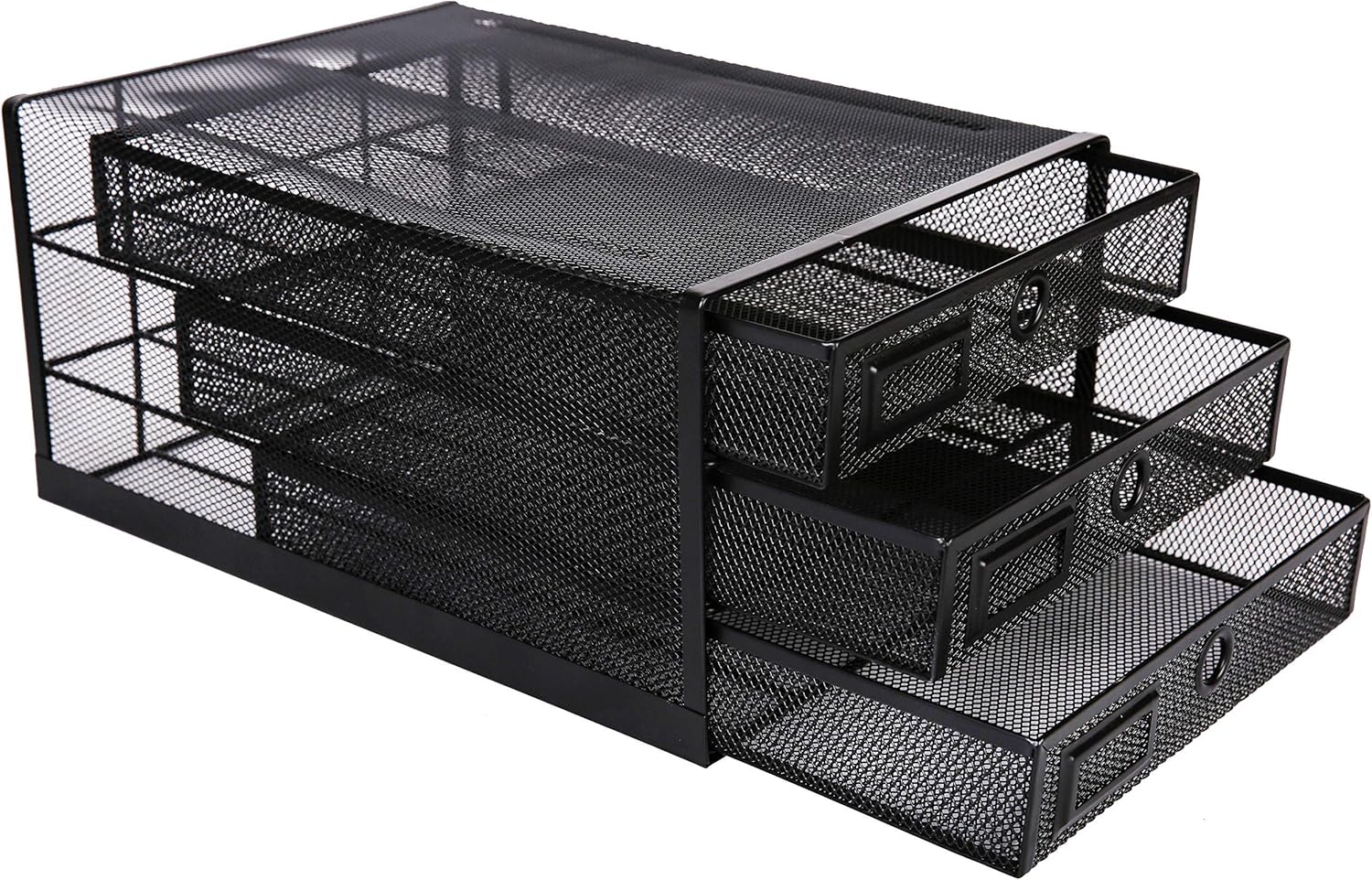 Annova Desk Organizer Wire Mesh 3 Tier Sliding Drawers Paper Sorter/Multifunctional/Premium Solid Construction for Letters, Documents, Mail, Files, Paper, Kids' Art Supplies (Black)