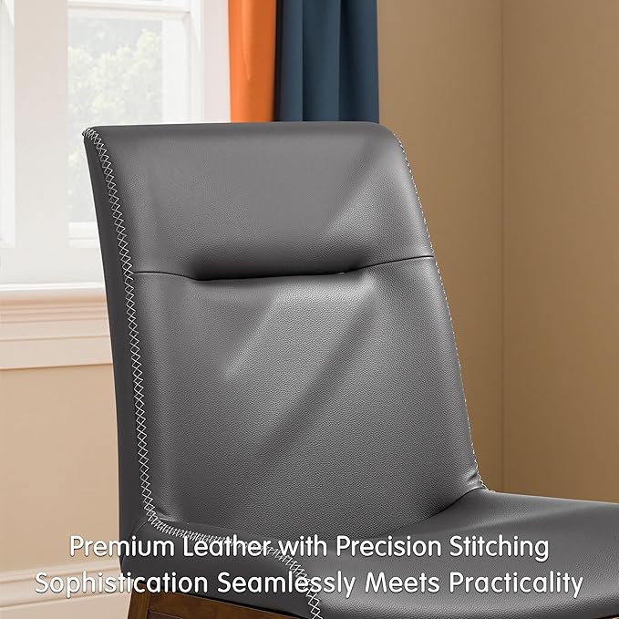 SyMax Dining Chairs Set of 4, Faux Leather Dining Room Chairs with Stitched Edge Trim, Modern High-End Kitchen Side Chairs for Bedroom, Living Room, Ash Gray