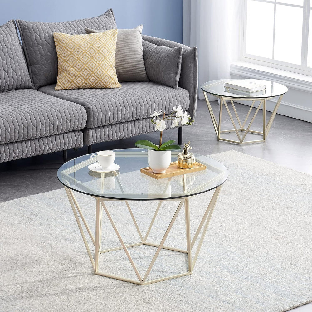 ivinta Round Nesting Coffee Table Set of 2, Modern Coffee Tables with Tempere...
