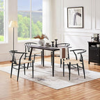 Yaheetech Weave Dining Chairs Set of 4 Mid-Century Modern Dining Room Chairs with Weave Hemp Seat and Metal Legs for Kitchen, Living Room, Restaurant, Black