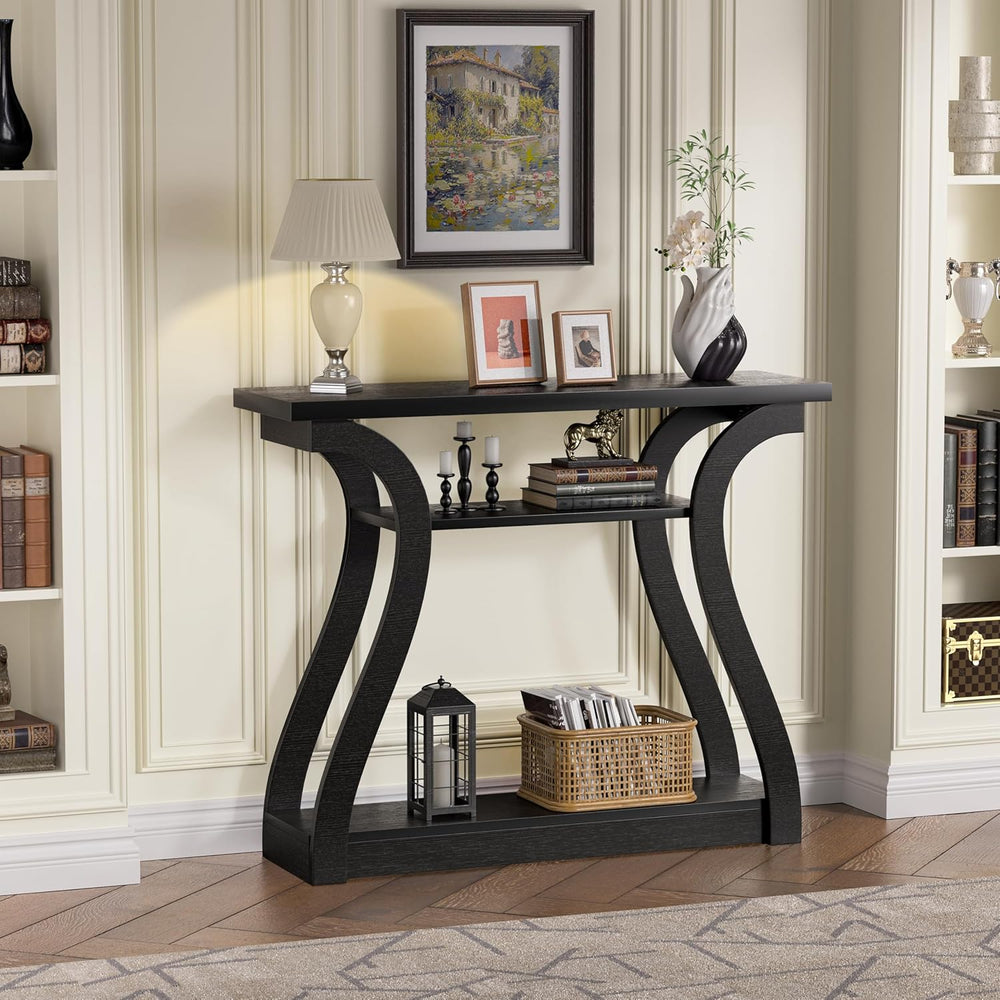 Wood Console Table, 3-Tier Accent Sofa Table (Black)