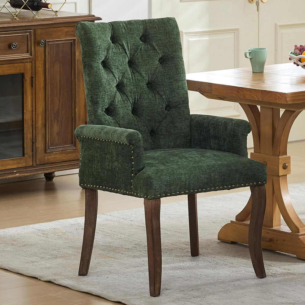 Chenille Tufted Dining Chairs with High Back,Neutral Fabric Upholstered Kitch...