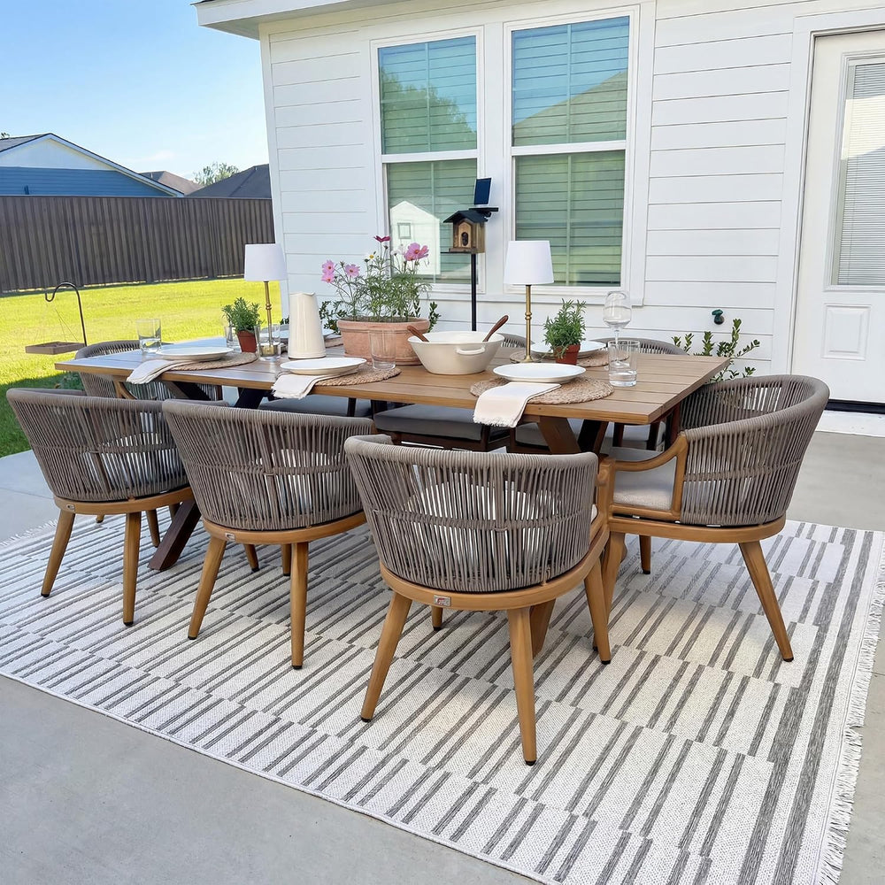 PURPLE LEAF Outdoor Dining Set for 8 Aluminum Table Set w/Cushions, Teak