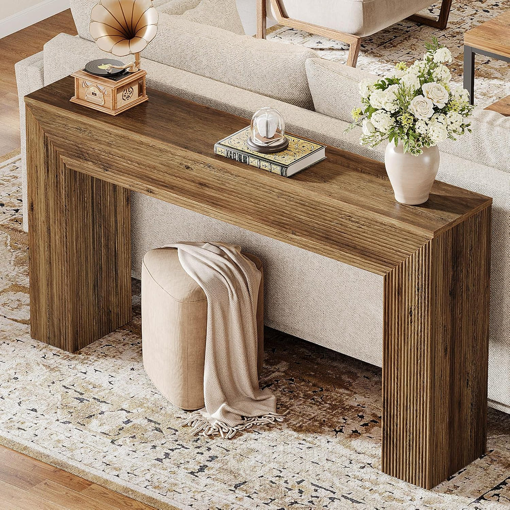 Tribesigns 63" Console Table, Rustic Fluted Long Sofa Table Behind Couch...