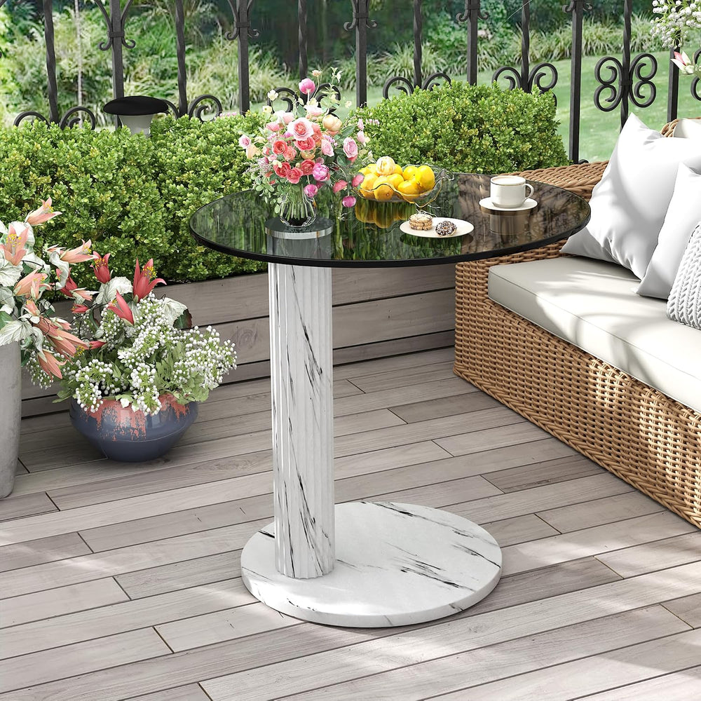 Hooseng Glass Round Coffee Table End Table, 22-Inch Modern Tempered Transpare...