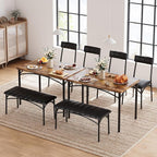 Garvee Dining Table Set for 4, Kitchen Table with Upholstered Bench and 2 Chairs, 4-Piece Wooden Dining Table Set for Apartment, Dining Room, Small Space, Brown