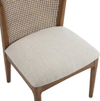 Christopher Knight Home Lilia Dining Chairs Set of 2, Modern Dining Chair with Fabric Upholstery, Rubberwood Frame Kitchen Chairs with Cane Webbing, Extra Seat for Dining Room, Beige + Walnut