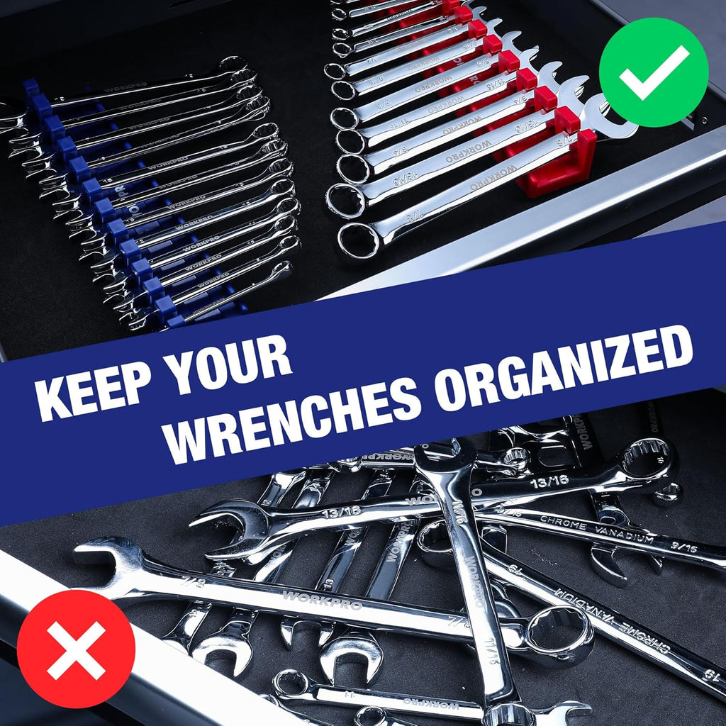 WORKPRO 2-Piece Magnetic Wrench Organizer, 24 Slots Wrenches Holder Fits SAE (5/16” to 3/4”) and Metric (9 mm to 20 mm), Premium Quality Wrench Rack Set to Keep Wrenches Organized