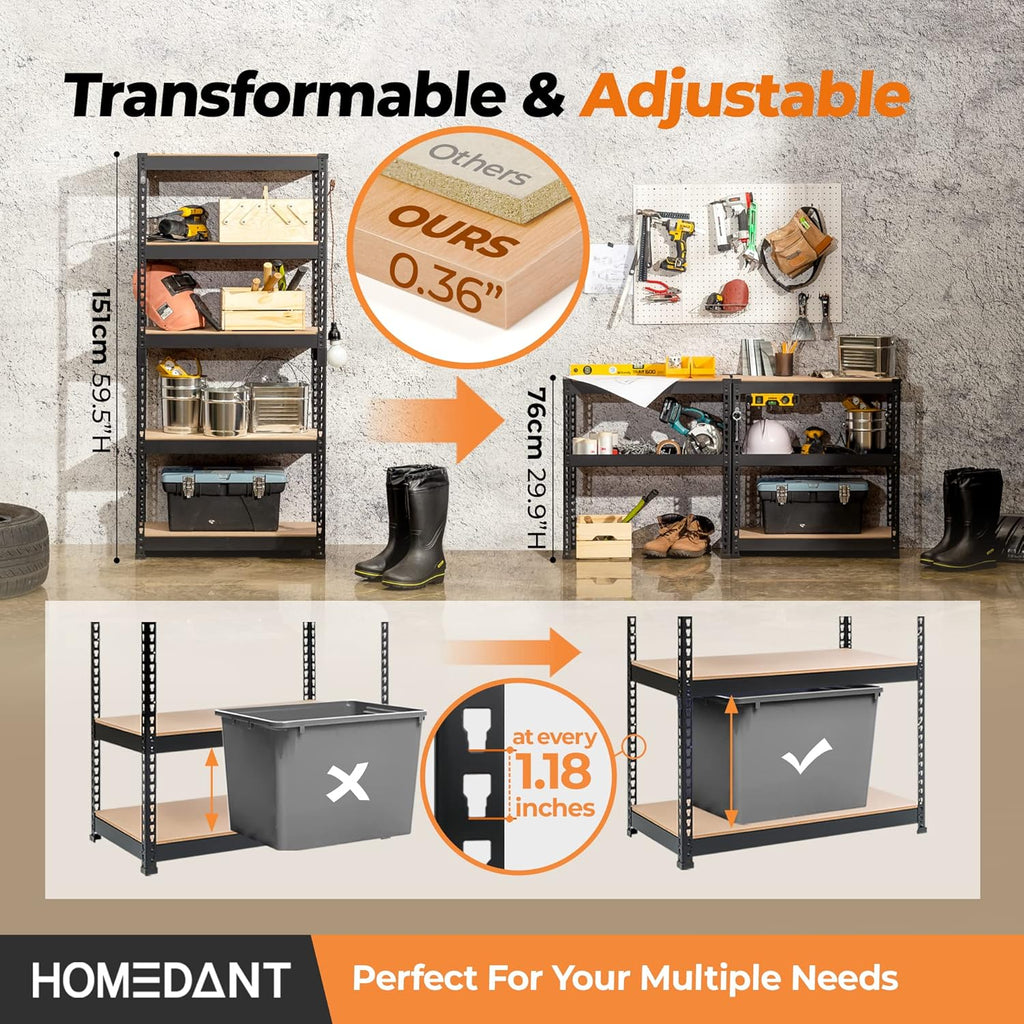 HOMEDANT 5 Tier Storage Shelves Adjustable Laminated Boltless Garage Metal Shelving Unit Heavy Duty Utility Rack Shelf Warehouse Pantry Closet Kitchen (1, (S) 28" W, Black)