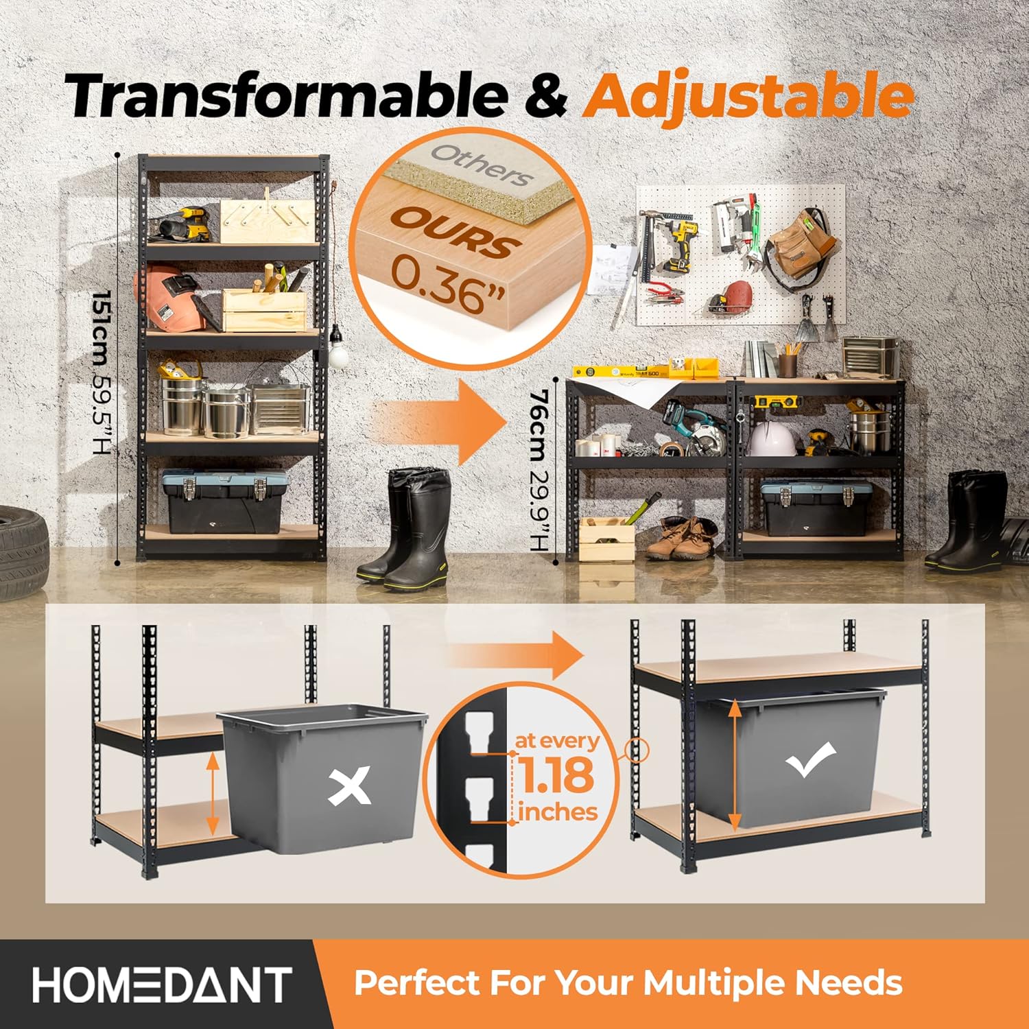 HOMEDANT 5 Tier Storage Shelves Adjustable Laminated Boltless Garage Metal Shelving Unit Heavy Duty Utility Rack Shelf Warehouse Pantry Closet Kitchen (4, (S) 28" W, Black)