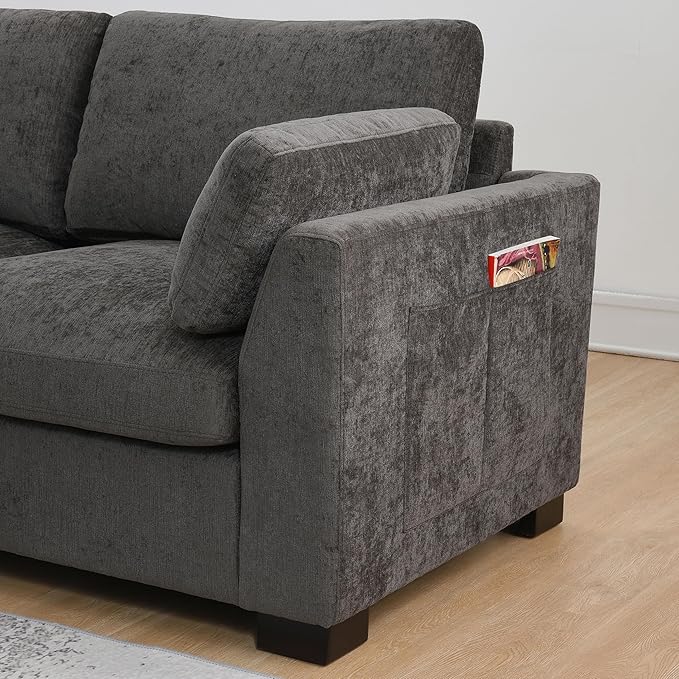 Ball & Cast Oversized Modular L Shaped Sectional Sofa W/Movable Ottoman and USB Ports,5 Seater Comfy Cloud Couch W/2 Armrest Pillows,Folding Table & Side Pocket,for Living Room,Apartment,Charcoal,130"