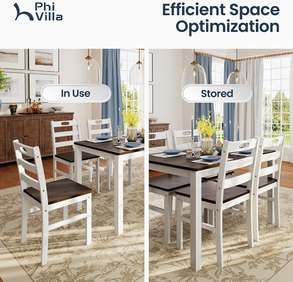 PHI VILLA Dining Table Set for 4, Solid Wood Kitchen Table and Chairs | Solid...