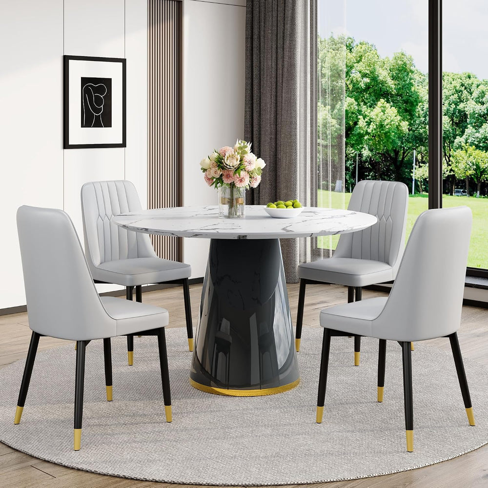 Round Dining Table Set for 4, 45''Marble Grain Dining Room Table Set ...