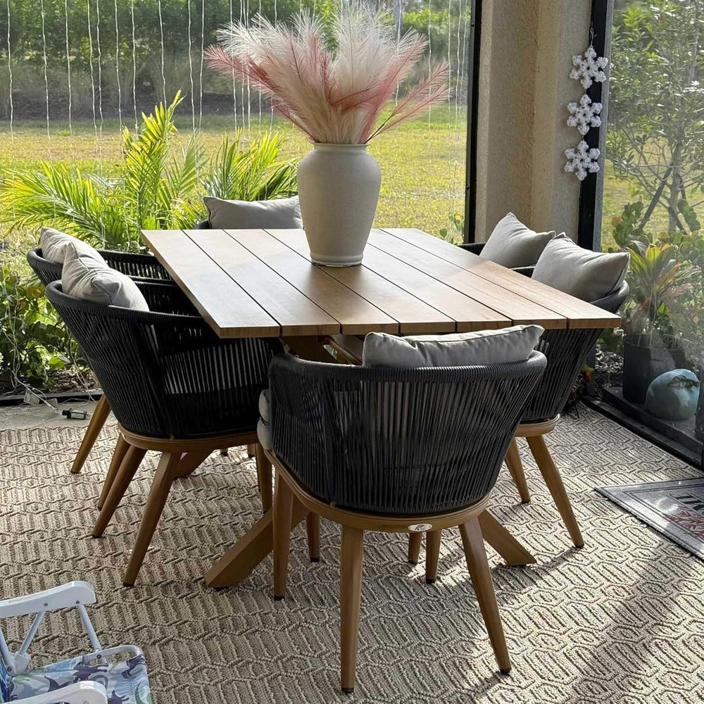 PURPLE LEAF 7 Pieces Patio Dining Set Teak-Finish Aluminum Table and Chairs