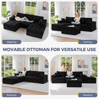 MAXYOYO 104" U Shaped Modular Sectional Sofa with 2 Ottomans, Cloud Boneless Couch with Layered Cushion, Flexible Module Combination Sofa for Living Room, No Assembly Required, Black