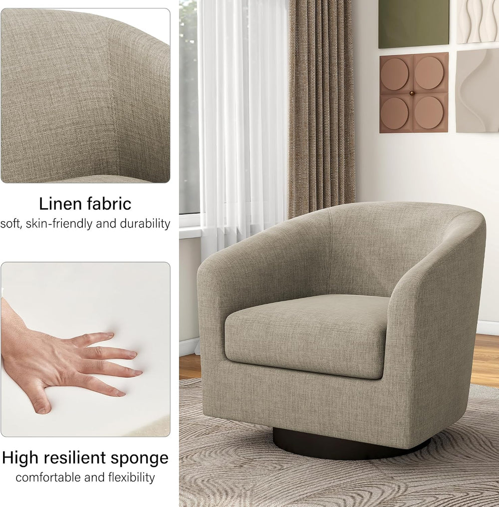 Swivel Barrel Accent Chair, Comfy Reading Armchair, Light Brown, Set of 2 | C...