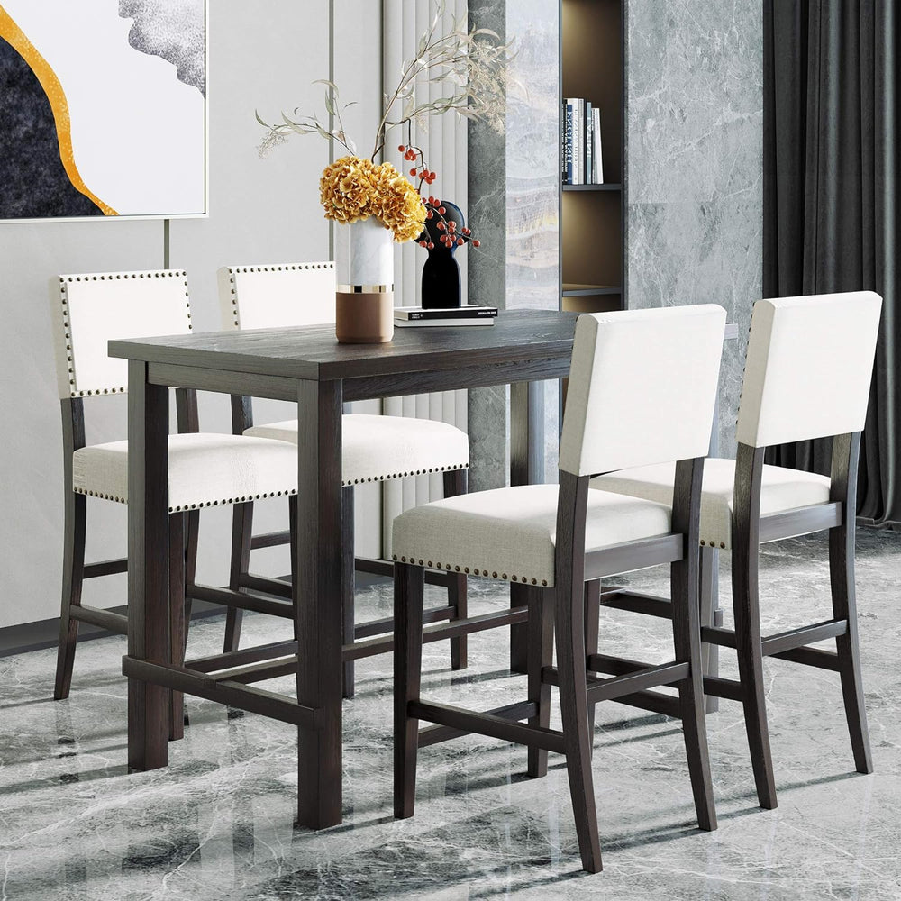Merax 5 Pieces Counter Height Dining Set, Elegant Wooden Desk and 4 Upholster...