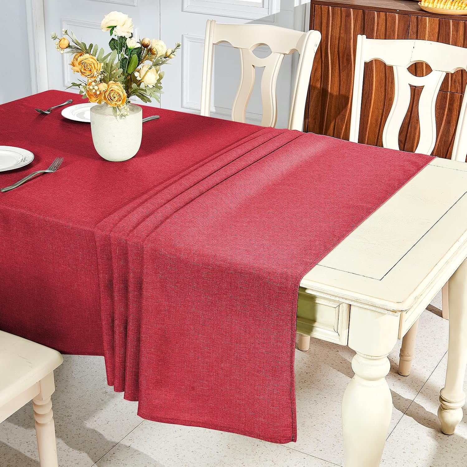 IVAPUPU Textured Linen Table Cloth for Rectangle Table - Waterproof Fabric Tablecloth Rectangular Wrinkle Free Wipeable Dining Cover for Wedding/Birthday/Party/Valentine Decor, 52x 70 Inch