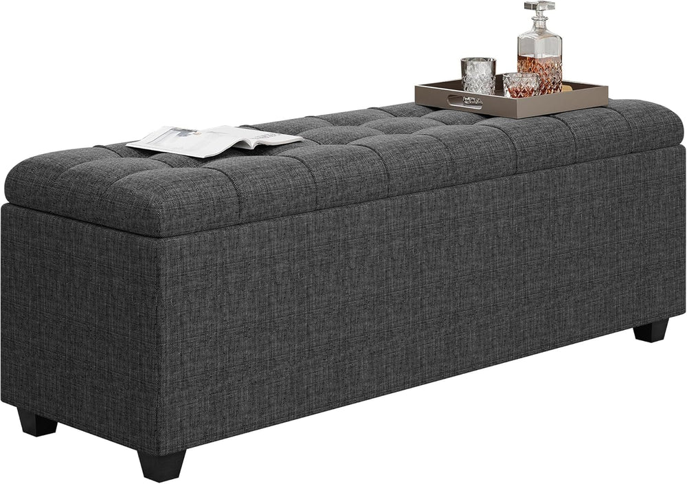 38-inch Dark Grey Fabric Storage Ottoman Bench with Hinged Lid - Long End of ...