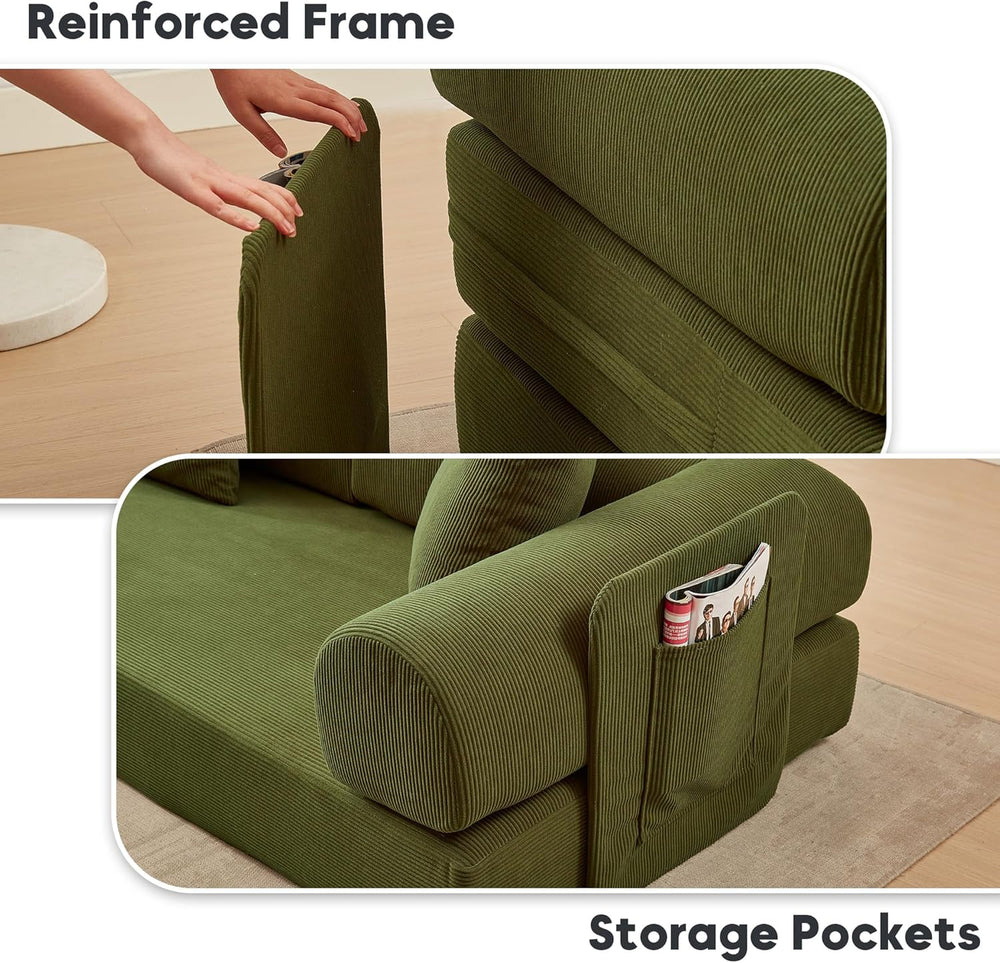L Shaped Modular Sofa Bed with Cylindrical Pillow & Reversible Chaise, Co...
