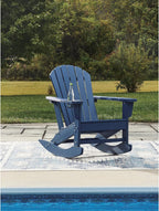 Signature Design by Ashley Sundown Treasure Adirondack Rocking Chair, Blue | Weather resistant HDPE, Integrated armrest cup holder, Heavy-duty 51-pound base, Rust-resistant stainless steel hardware
