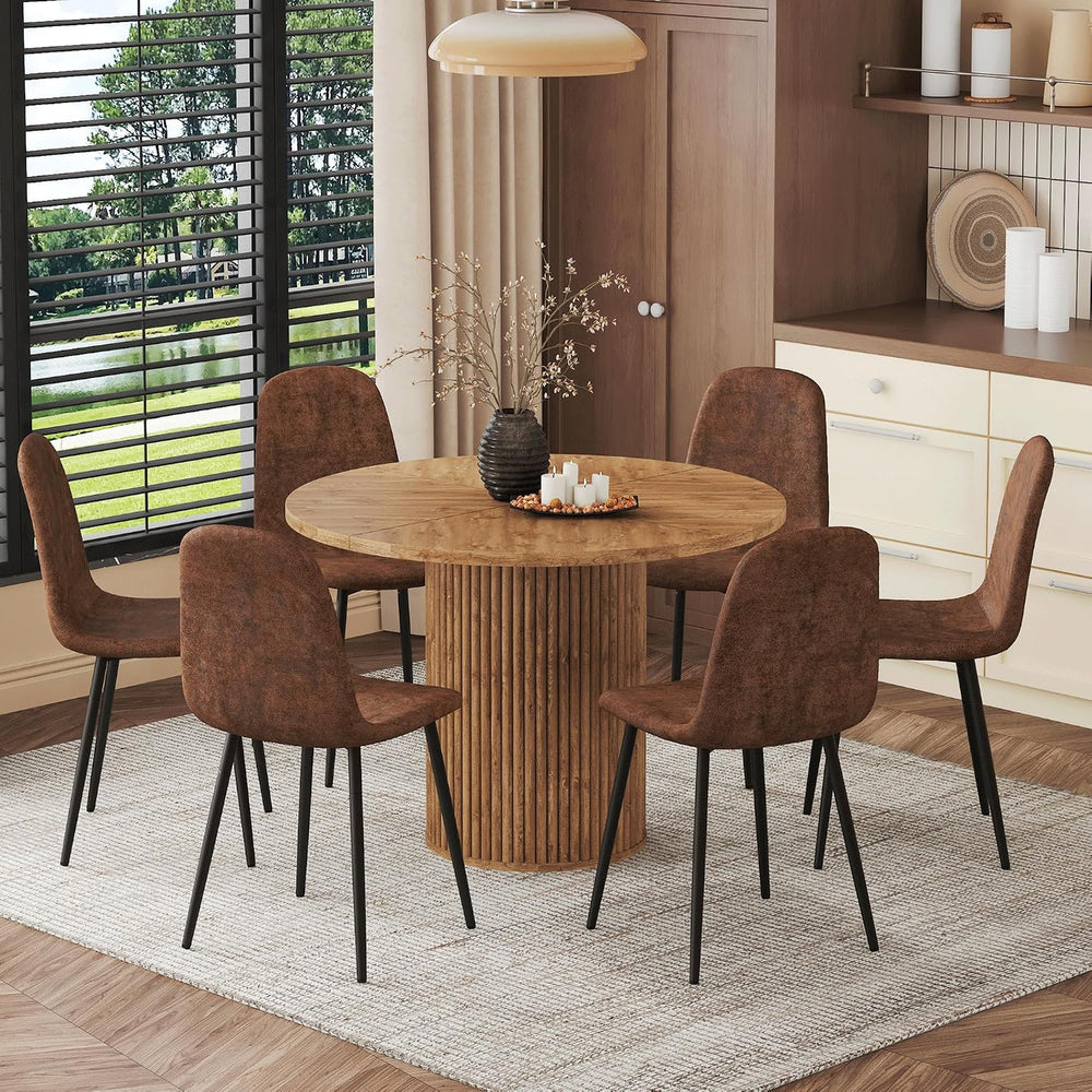 Table and Chairs Set of 6, Round Dining Room Sets for 6, 42 Inch Storage Tabl...