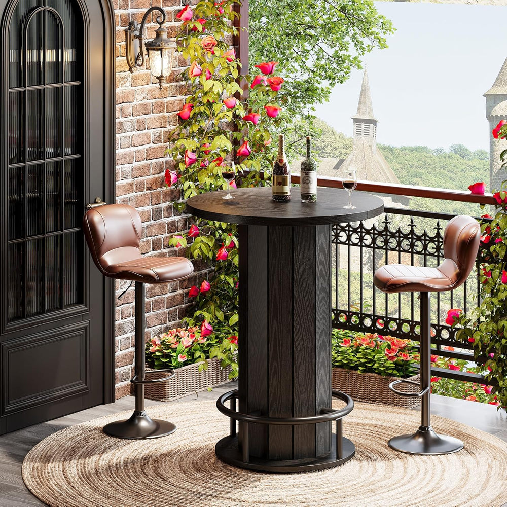 Tribesigns Round Bar Table, 39.4" H Wood Bistro Pub Table with Metal Rin...