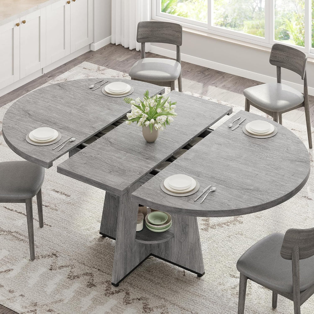 Extendable Dining Table, Round Kitchen Dining Room Dinner Table with for 4 6 ...