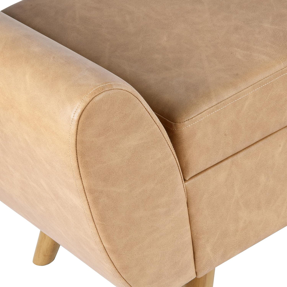 HomePop 60" Modern Storage Bench with Wood Legs - Sand Faux Leather