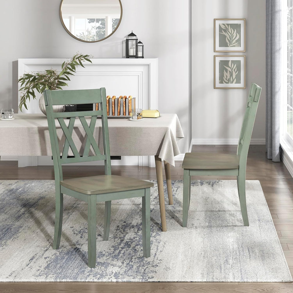 Lexicon Wood Dining Chair, Set of 2, Greywash/Antique Teal | Double Cross Bac...