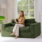 MAXYOYO 63" Loveseat Sofa Couch for Small Spaces, Upholstered Boneless Cloud Couch for Apartment Bedroom, 2-Seater Love Seat Floor Modern Sofa with Pillows, No Assembly Required, Dark Green