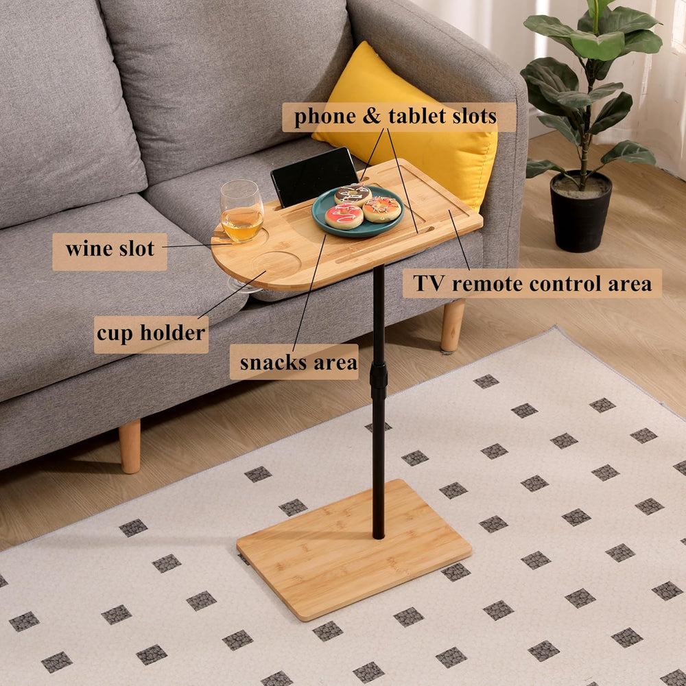 TV Tray Table C-Shaped Sofa Side Table with Slots, Adjustable Height & 36...