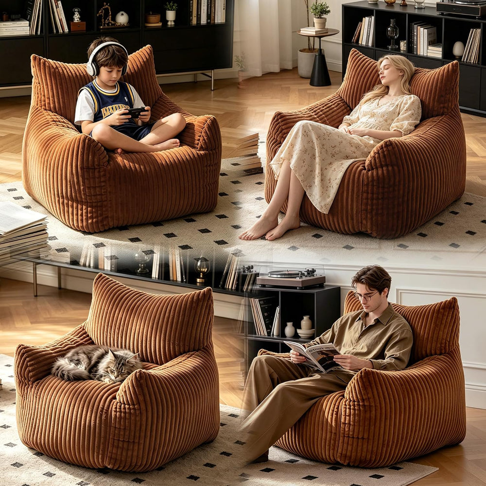 Giant Brown Bean Bag Chairs for Adults & Teens, Soft Corduroy Beanbag | 3...