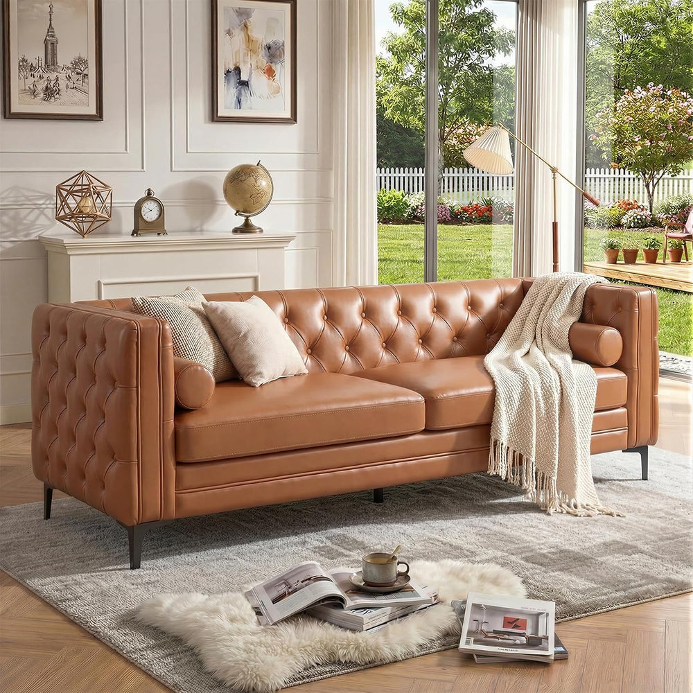 Luxanimarion Faux Leather Couch for Living Room, Mid-Century Modern Sofa with...