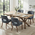 keoni Wooden Dining Chairs Set of 4, Mid Century Modern Upholstered Dining Room Chairs with Rubberwood Legs, Fabric Farmhouse Kitchen Chairs with Foot Pegs for Dining Room, Navy Blue