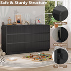 Dresser for Bedroom with 9 Drawers, Fluted Chest of Drawers with Round Curved Corner, Hidden Handles, Modern Wood Storage Organizer for Bedroom, Nursery, Living Room
