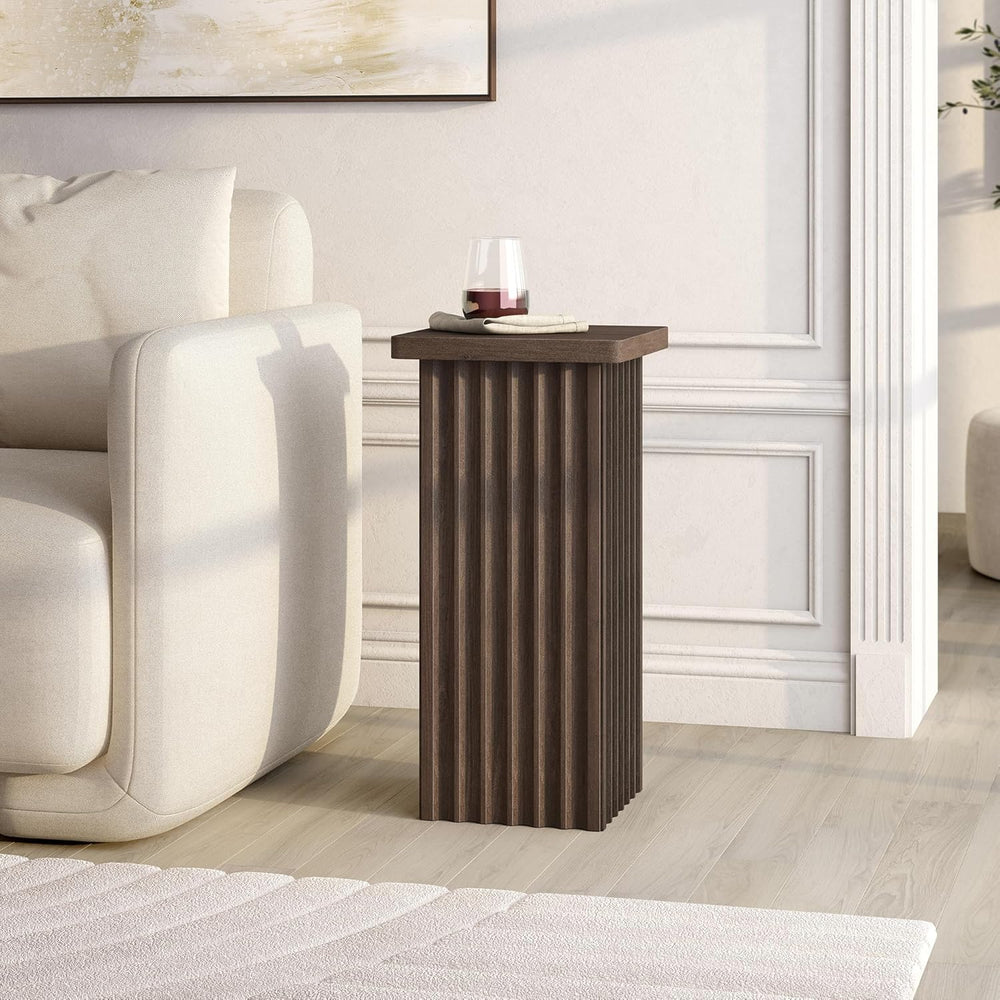 Henn&Hart 11" Fluted Modern Square End Table, Ribbed Side Table, Nig...