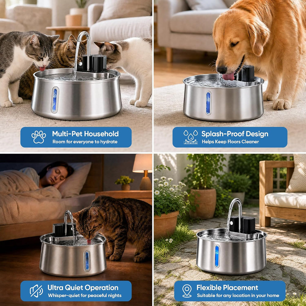 Selene Wireless Dog Water Fountain, 4L Stainless Steel Dog Water Fountain wit...