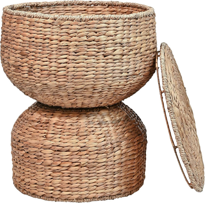 happimess SAT1000A Bhola 18" Hourglass Handwoven Hyacinth Storage Accent Table with Lid for Storage and Decoration in Bedroom, Living Room, Kitchen, Dining Room, Entryway, Guestroom, Natural