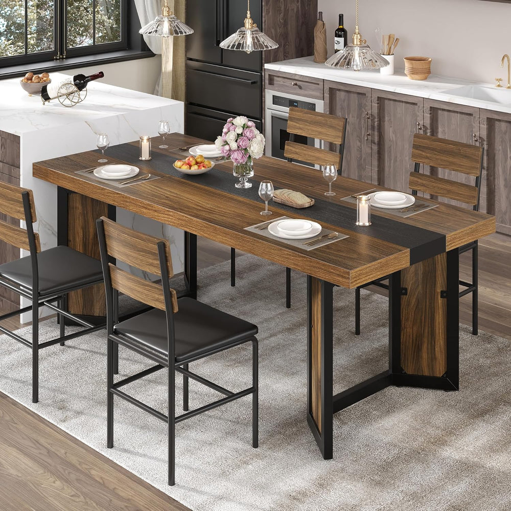 Industrial Dining Table for 6-8 People, 71" Large Long Wooden Kitchen Ta...