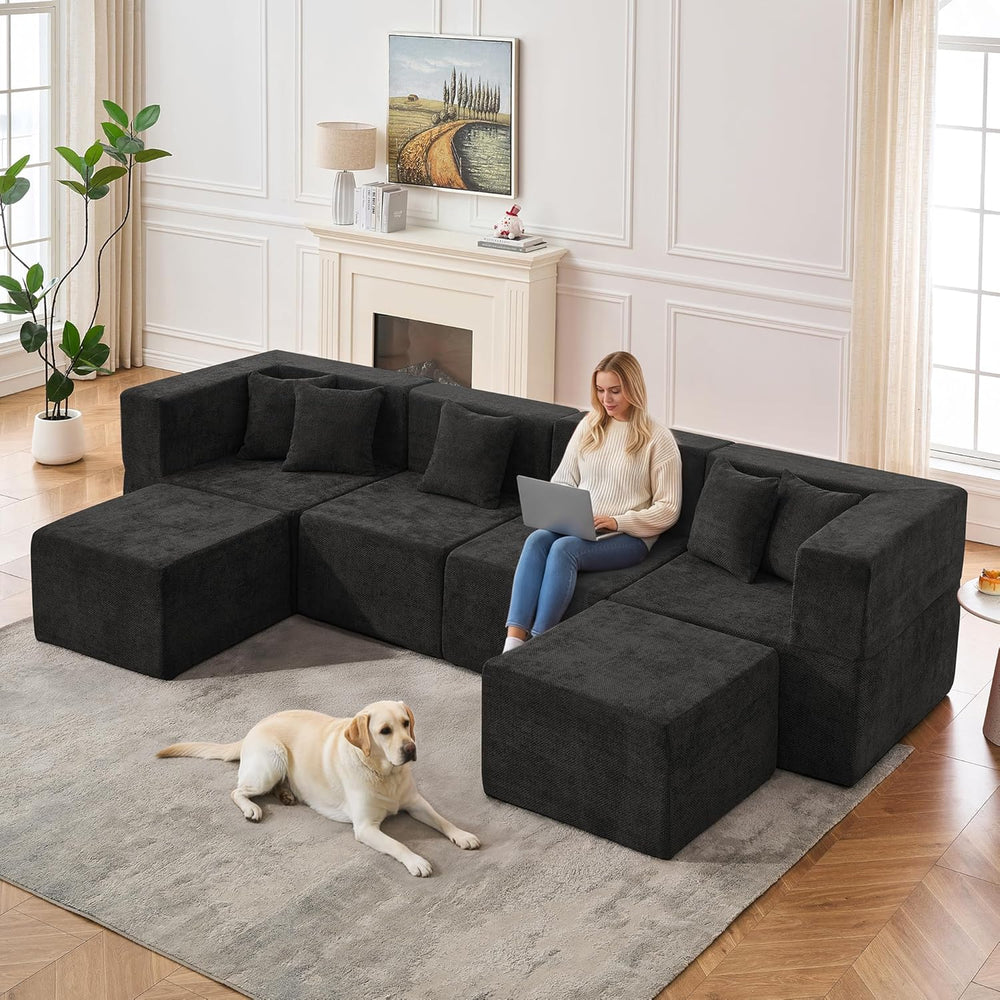 MONVANE 130'' Modular Sectional Cloud Couch for Living Room, 6 Seater...