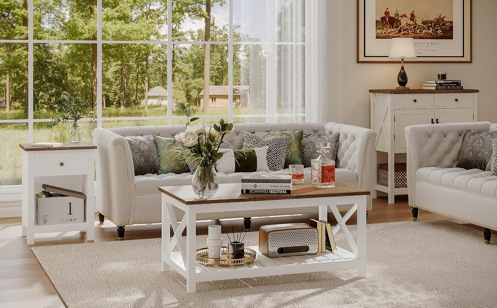 ChooChoo Farmhouse Nightstand with Charging Station | Wooden Top Bedside End ...